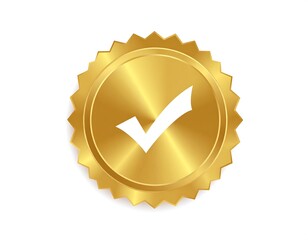 Golden badge with a checkmark on a white background