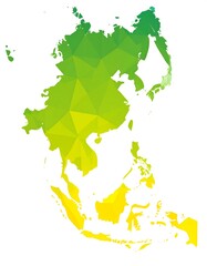 Low-poly depiction of a continental landmass with gradients