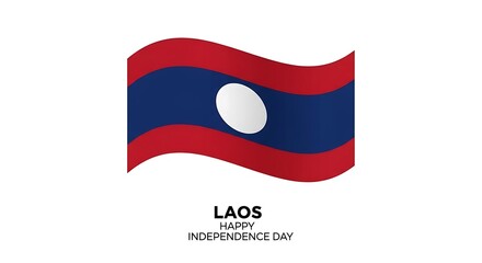 Laos Independence Day: Waving Flag with Red, Blue, and White Colors