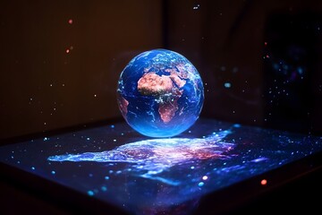 Glowing blue planet Earth floating in space