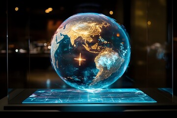Glowing Earth Hologram Showcasing Global Technology and Innovation