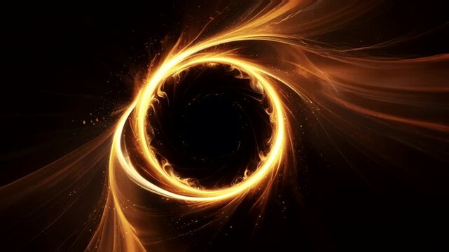 a swirl of energy or a portal glittering in gold and orange against a pitch black background