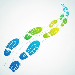 Dynamic vector illustration showcasing a colorful trail of fading footsteps
