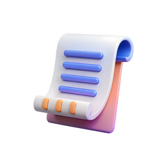 3D Rendered Document Icon White Paper Scroll with Blue and Orange Lines Illustrates Information, Checklist, or Contract Document Symbol for Business