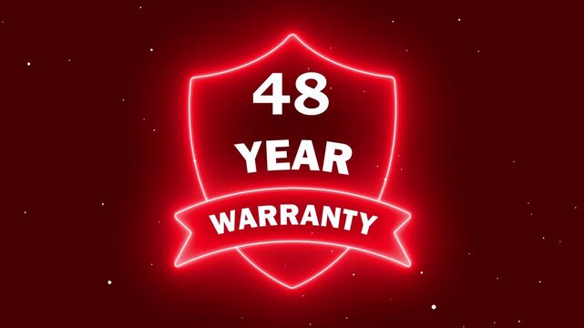 48 year quality assurance neon icon. red light protection shield with warranty text. digital marketing badge for extended warranty.