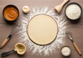 Crafting homemade pizza dough with culinary tools for a rustic treat