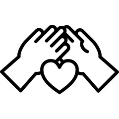 Unite Line Icon – Hands Holding Heart Symbol Representing Unity, Love, Support, and Togetherness Concept