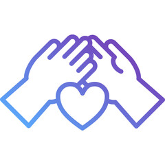 Unite Gradient Line Icon – Gradient Outline of Hands and Heart Representing Unity, Teamwork, and Mutual Love Concept