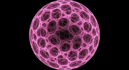Abstract pink spherical design with intricate network on black background