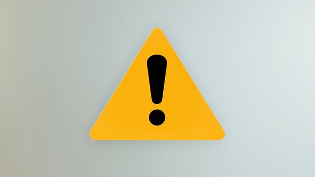 A bright yellow triangular sign with a bold black exclamation point serves as a universal symbol for warning or caution on a clean, gray gradient background.