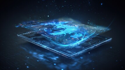 Tablet Holographic Earth, Tech Device Global Data Concept