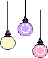 pixel illustration of hanging pastel light bulbs