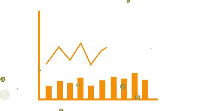 White interface featuring orange bar chart with dollar signs representing financial data trends digitally. Orange Bar Chart with Dollar Signs on White Background graph data.