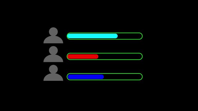 Digital UI display with gray user icons next to green horizontal list elements on sleek black background. Three Gray User Icons Beside Three Green Horizontal List Items on Black Background.