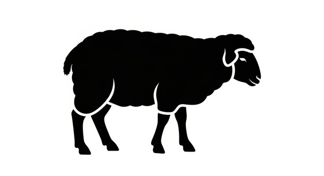 Black Sheep Silhouette Depicting Farm Animal Illustration on White Background