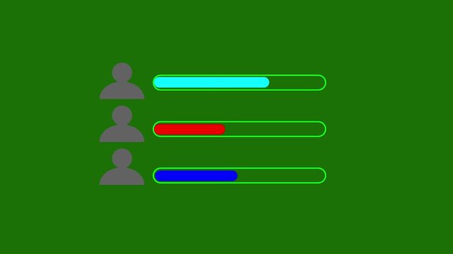 Three Gray User Icons Next to Green List Items on a Solid Green Background profile. Solid green interface with three gray user avatars beside green horizontal list items for profile design.