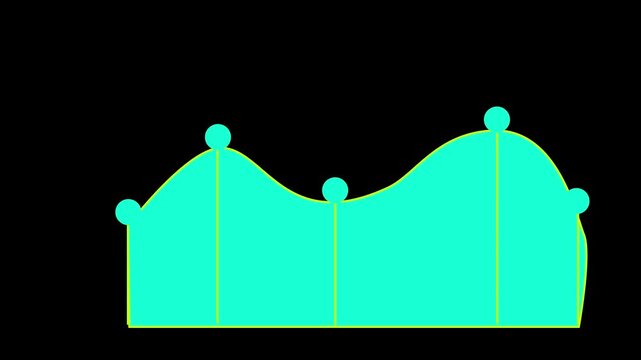Smooth turquoise curve with yellow dots forms a waveform graph on sleek black visual background Turquoise Waveform Graph with Yellow Outline and Dots on Black Background curve.