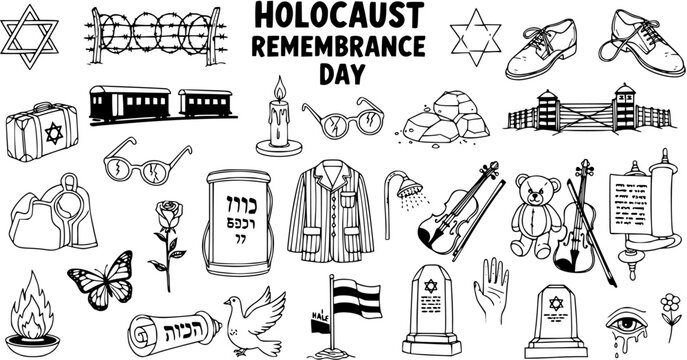 Holocaust Remembrance Day: A Symbolic Line Art Illustration of Historical Tragedy and Loss