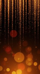 Golden cascade of light with bokeh effect, illuminating a dark canvas