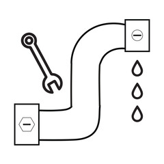 Leaky Pipe with Wrench Icon Plumbing Repair and Maintenance Concept in Simple Black and White Style 

