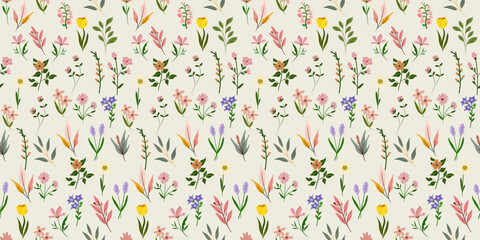 Floral, leaf, seamless pattern for wallpaper and decoration, wrapping paper, background, natural fabric, abstract pattern.