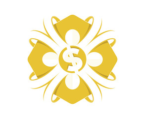 Abstract Gold Flower Medal Design And Dollar Icon