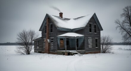 Silent winter's tale old abandoned homestead amidst a snowy landscape