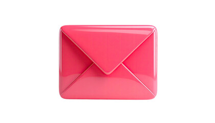 A glossy, bubblegum-pink, 3D-rendered closed envelope isolated on black