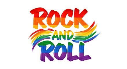 Vibrant Rock and Roll Text Art in Spectrum Colors on a White Backdrop