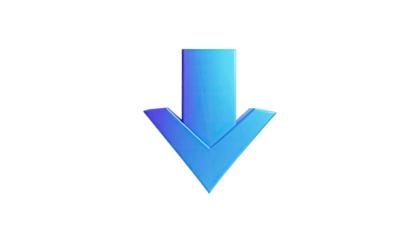 3D rendered downward pointing arrow icon, gradient blue, isolated on black