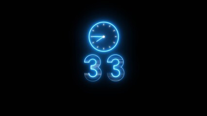 Neon countdown clock illustration. Time 33 days to go symbol.