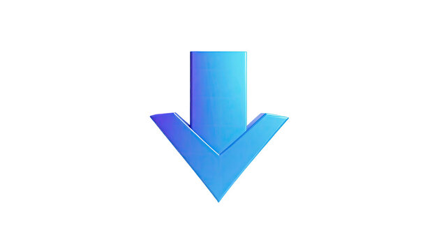 3D rendered downward pointing arrow icon, gradient blue, isolated on black