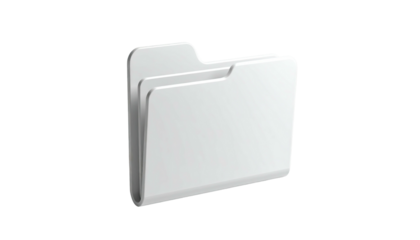 A 3D-rendered, empty, white file folder icon, with a slight drop shadow