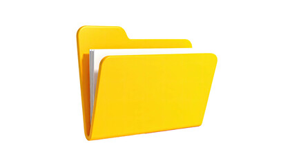 A bright yellow folder filled with white papers, isolated on a black background