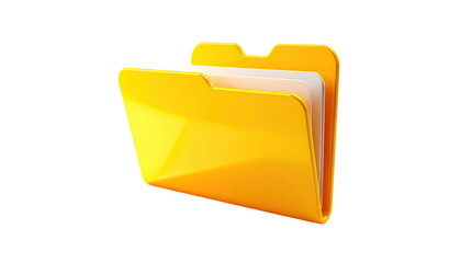 A shiny, open, yellow folder with papers, rendered against a black background
