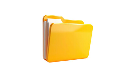 A glossy, open, yellow file folder with white documents inside