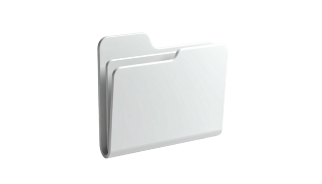 A 3D-rendered, empty, white file folder icon, with a slight drop shadow