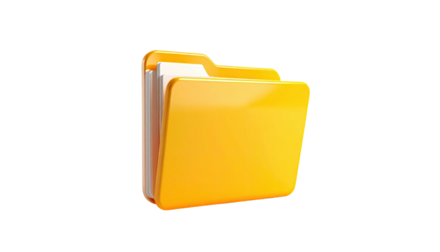 A glossy, open, yellow file folder with white documents inside - Powered by Adobe