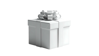 Boxed present with tied ribbon, isolated on black backdrop, neutral palette