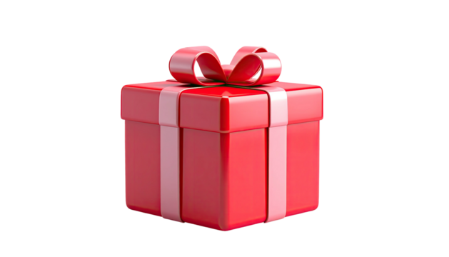 A vibrant red gift box with a matching bow, against a stark black background