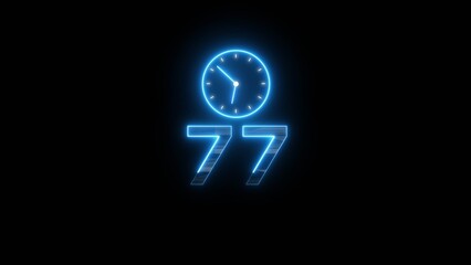 Neon countdown clock illustration. Time 77 days to go symbol.