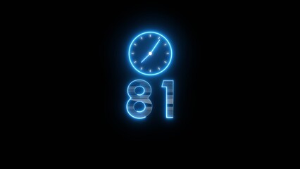 Neon countdown clock illustration. Time 81 days to go symbol.