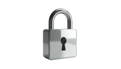 Chrome-plated padlock with a keyhole, isolated on a black background