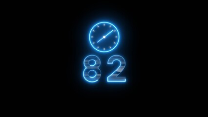 Neon countdown clock illustration. Time 82 days to go symbol.