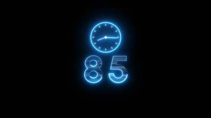 Neon countdown clock illustration. Time 85 days to go symbol.