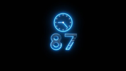 Neon countdown clock illustration. Time 87 days to go symbol.