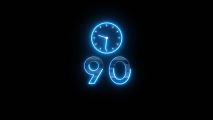 Neon countdown clock illustration. Time 90 days to go symbol.