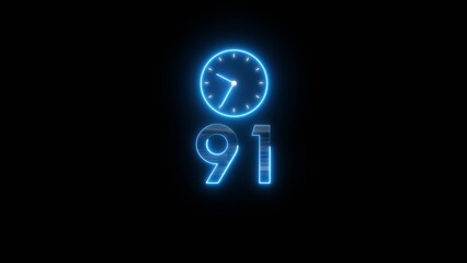 Neon countdown clock illustration. Time 91 days to go symbol.
