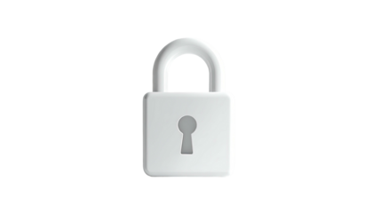 A shiny, white, 3D rendered padlock with a keyhole, centered on black
