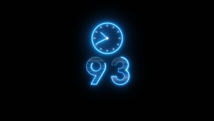 Neon countdown clock illustration. Time 93 days to go symbol.